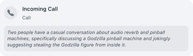 Inbound call summary example