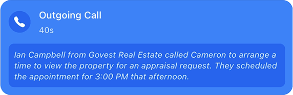 Outbound call summary example